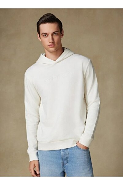 Abbate Hoodie Knitted Fabric Cotton Comfort Fit White Crew Neck Men's Embroidered Hoodie