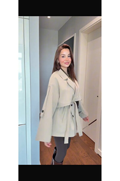 Sara Deluxe Rüzgarlık Detaylı Gabardin Kumaş - Kuşaklı Trençkot