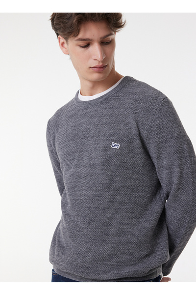 Lee Bisiklet Yaka Regular Fit Düz Gri Erkek Kazak L212149035 Knitwear Crew Neck