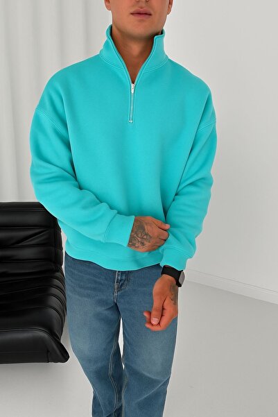 İLKCET MODA Φούτερ με φερμουάρ τιρκουάζ Oversize Unisex