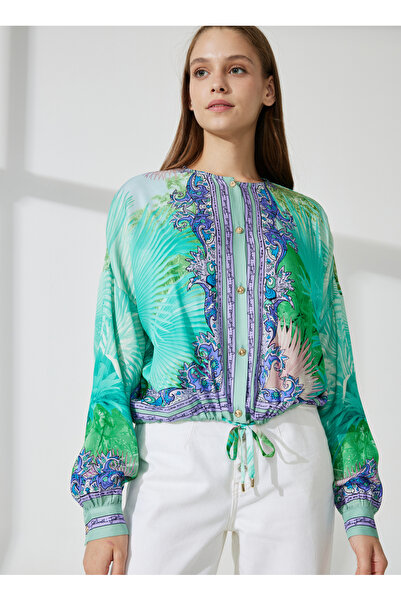 Just Cavalli Bisiklet Yaka Desenli Mint Kadın Bluz 74PBL234