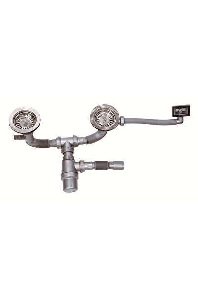 AKKON Lüks Çöpmak Taslı Körüklü Çift Çıkışlı Damlalıklı Lavabo/Evye Sifonu Ge...