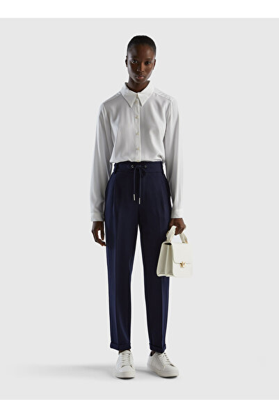 Benetton Yüksek Bel Normal Lacivert Kadın Pantolon 4DI4DF00J