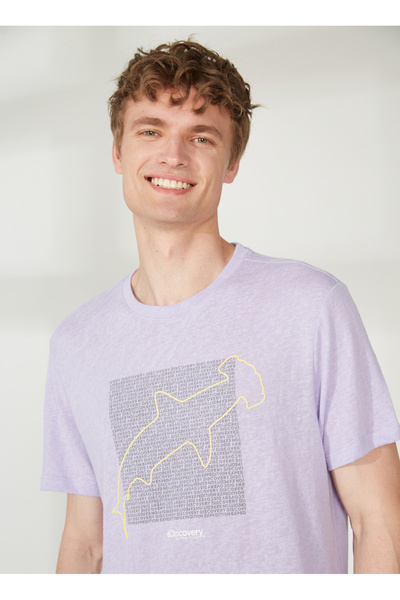 Discovery Expedition Bisiklet Yaka Baskılı Lila Erkek T-Shirt HAMMER
