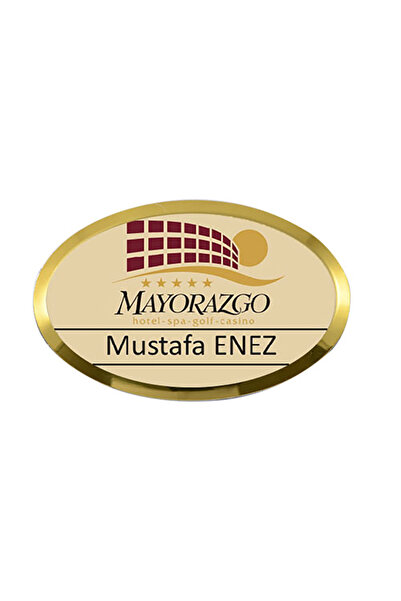 CNA Dijital Baskı Kişiye Özel Baskılı Oval Metal Yaka İsimliği (altın)