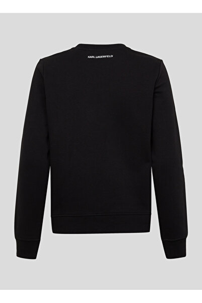 Karl Lagerfeld Bisiklet Yaka Baskılı Siyah Kadın Sweatshırt 230W1800