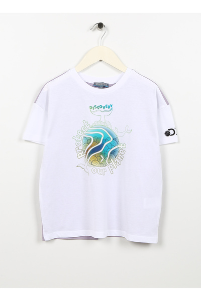 Discovery Expedition Baskılı Beyaz - Lila Kız Çocuk T-Shirt COME GIRL