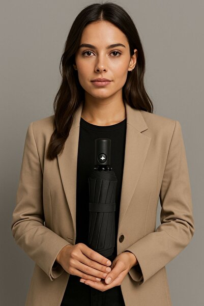 Vardem Unisex Siyah Susino Katlanabilir Şemsiye