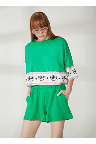 CHIARA FERRAGNI Bisiklet Yaka Baskılı Yeşil Kadın T-Shirt 74CBHF02