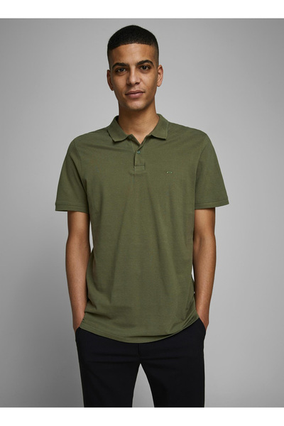 Jack & Jones تي شيرت رجالي ذو ياقة بولو سادة باللون الكاكي 12136516_JJEBASIC ...