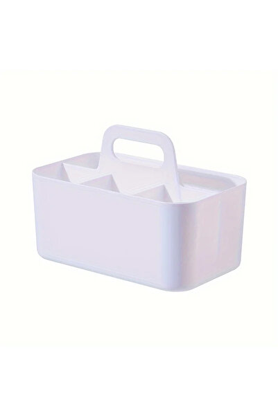 Choice سلة تخزين بلاستيكية بيضاء بخمسة أقسام مع مقبض، منظم مكتب محمول للأقلام