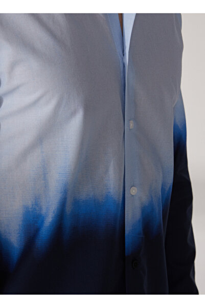 LİMON COMPANY Limon Standart Gömlek Yaka Batik Mavi Erkek Gömlek Deggra