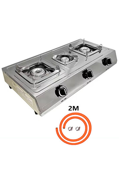 Generic موقد غاز متين من الفولاذ المقاوم للصدأ بثلاث شعلات مع 2 متر لي غاز