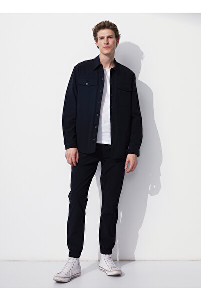 Black On Black Loose Fit Gömlek Yaka Düz Siyah Erkek Gömlek E-MELASIN