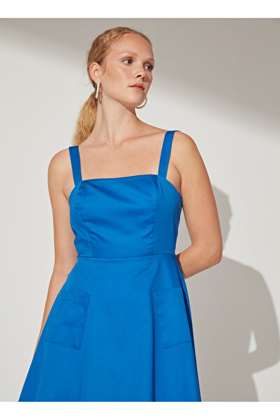 Fabrika Çivit Kadın Askılı Mini A-Form Fit Düz Kare Yaka Elbise BISTA