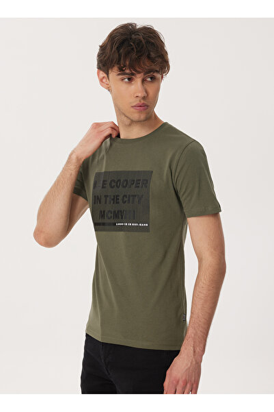 Lee Cooper Ανδρικό μπλουζάκι με λαιμόκοψη χακί 232 LCM 242044 PATRICE KHAKI