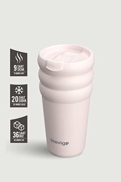Stevig 3 Bubble Two-Cap Straw Tumbler Steel Thermos 600 ml Soft Quartz St-248
