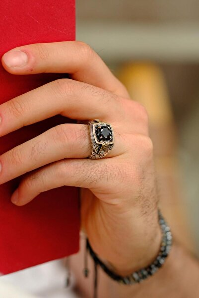 dergah tesbih Payitaht Serisi Siyah Taşlı 925 Ayar Gümüş Yüzük