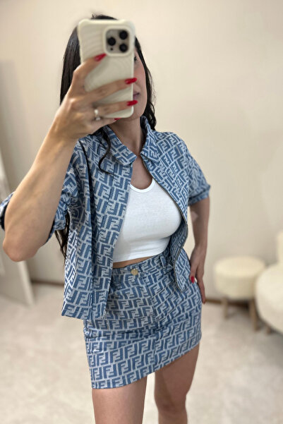 MoyStore Fnndi Bottom Top Slim Jean Skirt Suit