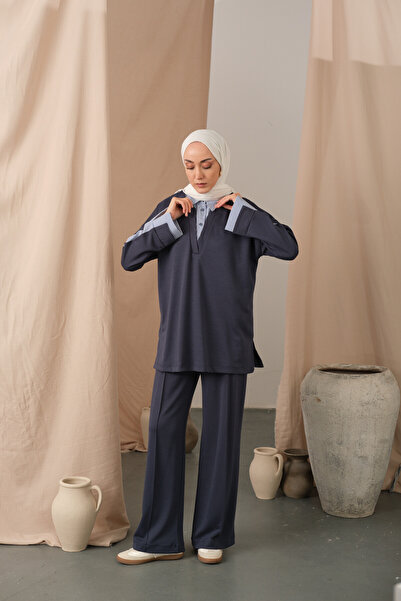 LOCCO Γυναικείο πουκάμισο με γιακά δύο τεμάχια σε ανθρακί