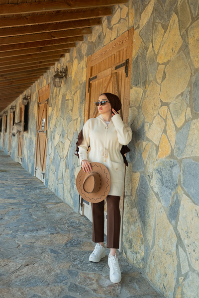 LOCCO Women's Hooded Knitwear Jacket Beige