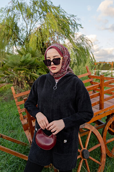 LOCCO Kadın Fermuarlı Triko Ceket Siyah