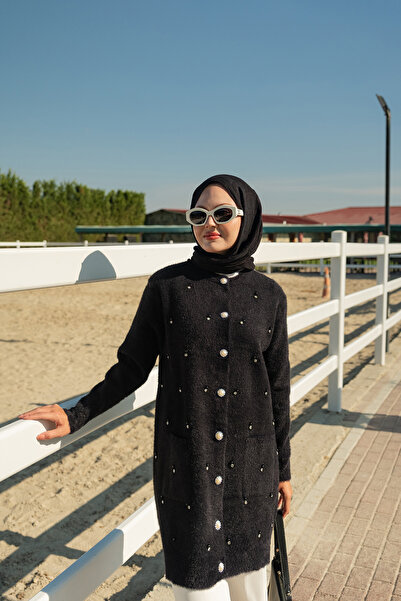 LOCCO Kadın İnci Detay Triko Ceket Siyah