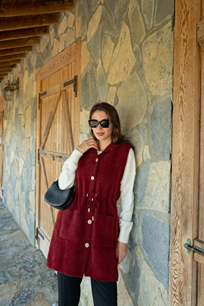 LOCCO Women's Waist-Tied Knitwear Vest Burgundy