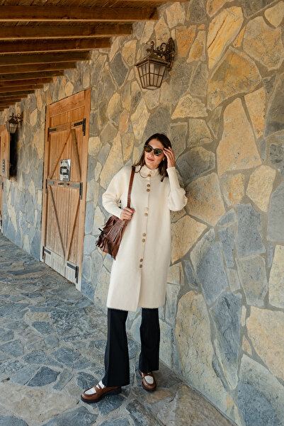 LOCCO Kadın Düğmeli Triko Ceket Bej