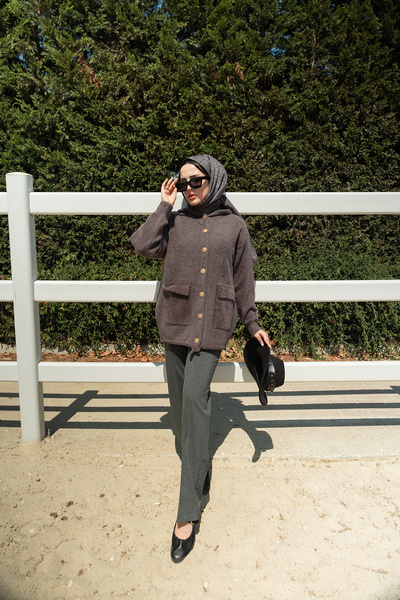 LOCCO Women's Hooded Knitwear Jacket Smoked