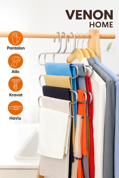 VENON 5 Katlı Pantolon Askısı Eşarp Şal Elbise Giysi Fular Kravat Askılık Havlu Dolap Düzenleyici
