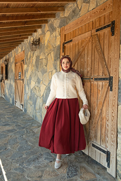 LOCCO Jachetă de tricotat cu detalii în piatră pentru femei, bej