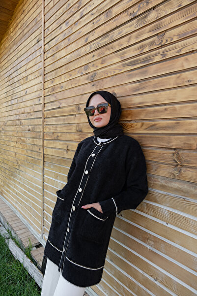 LOCCO Women's Crew Neck Knitwear Jacket Black