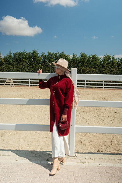 LOCCO Women's Buttoned Knitwear Jacket Burgundy