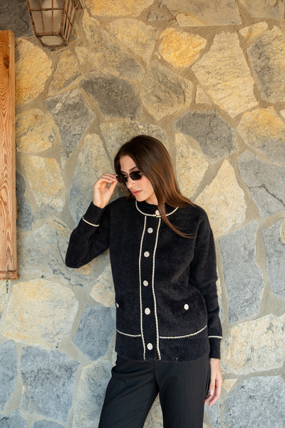 LOCCO Women's Crew Neck Knitwear Jacket Black