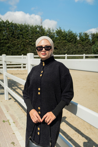 LOCCO Women's Buttoned Knitwear Jacket Black