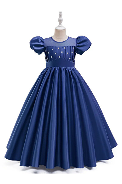 Tomac Fener Kol Yuvarlak Yaka Boncuklu Kız Çocuk Elbisesi