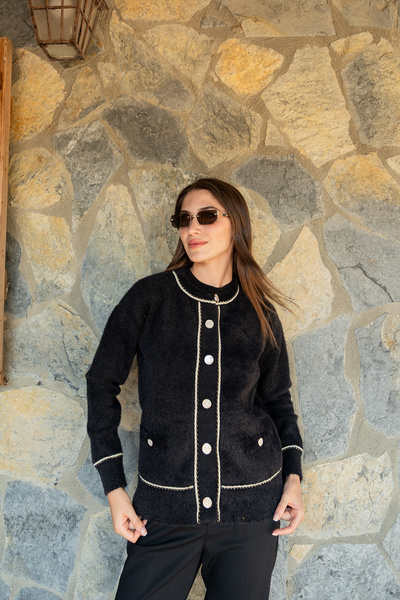 LOCCO Women's Crew Neck Knitwear Jacket Black