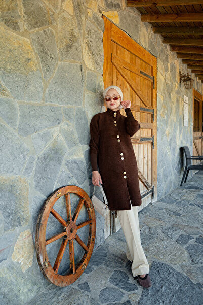 LOCCO Women's Buttoned Knitwear Jacket Brown