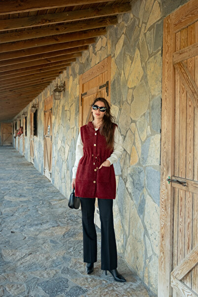 LOCCO Women's Waist-Tied Knitwear Vest Burgundy