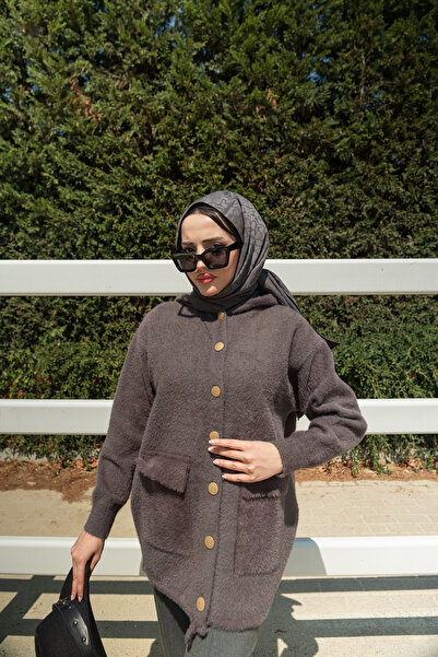 LOCCO Women's Hooded Knitwear Jacket Smoked