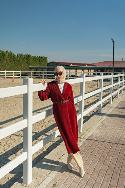 LOCCO Women's Belted Knitwear Cardigan Burgundy