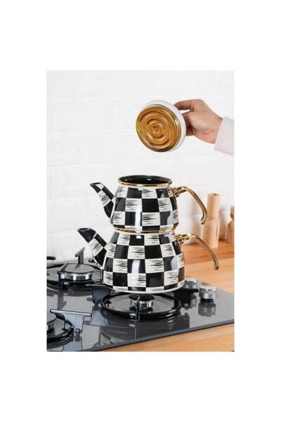 ACAR Qualita King Emaye Damalı Çaydanlık Takımı MSM061