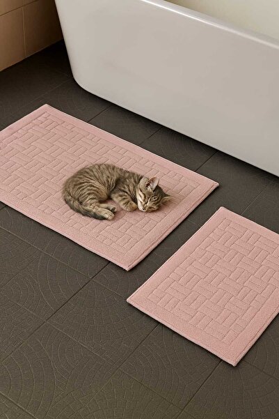 HOMEMOME Cotton Bath Mat Domino Set of 2 Powder 60*100 & 50*60
