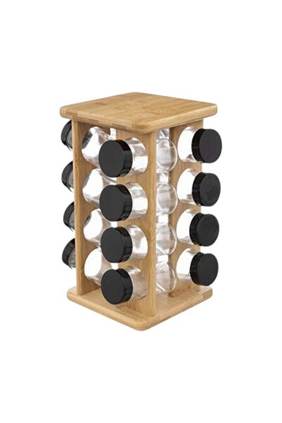 5five Simple Smart Ράφι μπαχαρικών Brenda Black, πλαίσιο από μπαμπού, 16 δοχεία, 17x17x28 εκ.