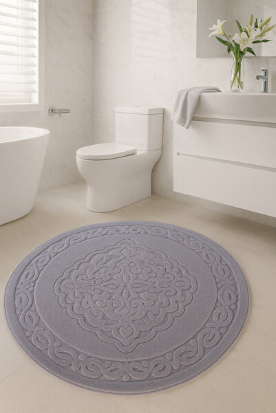 HOMEMOME Бавовняний круглий килимок для ванної кімнати, сірий колір, 100*100
