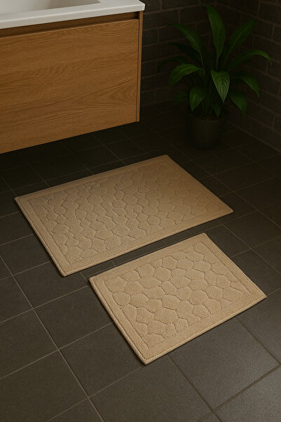 HOMEMOME Covoraș de baie din bumbac Pebble Stone Set de 2 Bej 60*100 și 50*60