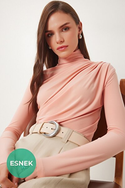Lovelyİstanbul Büzgü Detaylı Sandy Bluz ŞEFTALİ LFF0001
