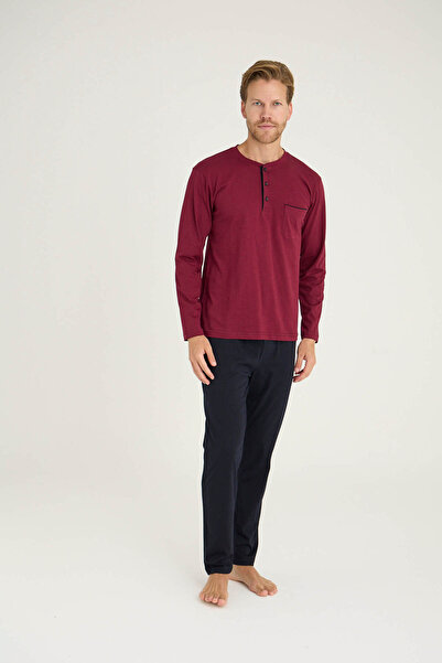 KLY 100% Cotton New Season Midi Collar Men's Stylish Design Pajama Set