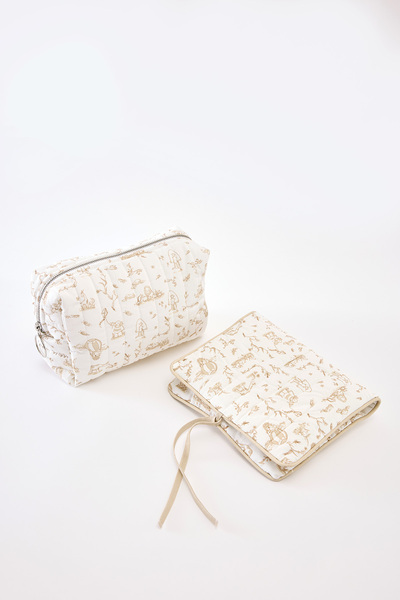 Atelier Babbi 100% Cotton Baby Care Gift Set - Toile De Jouy / Beige